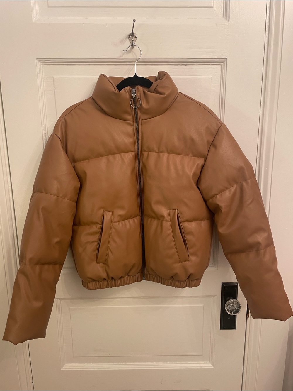 Faux Leather Cropped Puffer